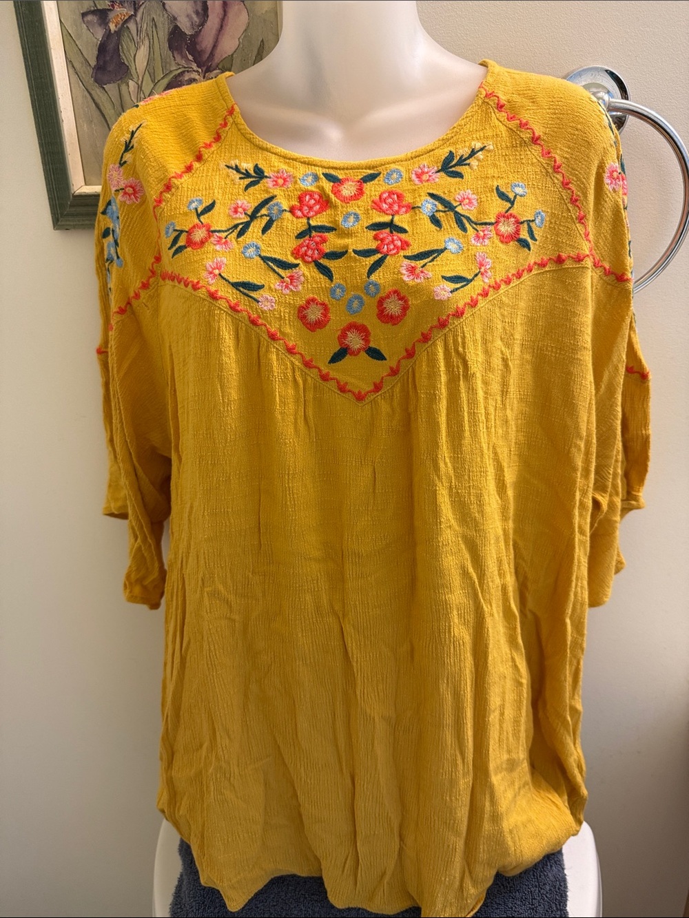 Embroidered Boho Women’s Top - Mustard - Picture 2 of 12